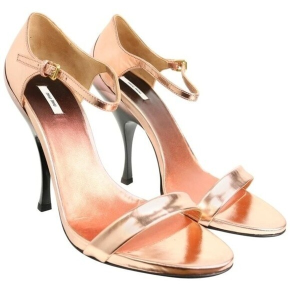 MIU MIU Rose Gold Metallic Leather Sandals EUR 39 - Picture 1 of 12